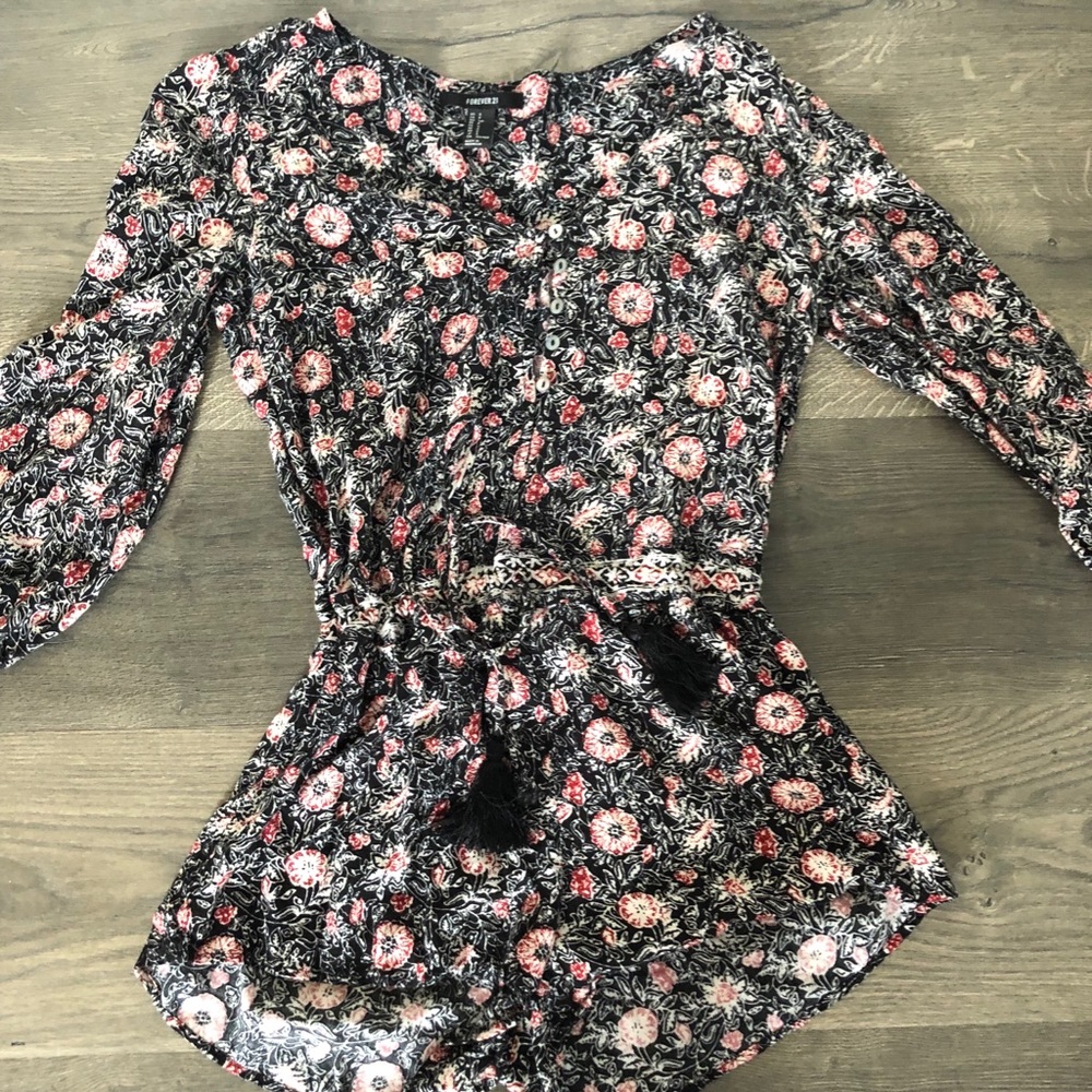 Forever 21 Button up Tassel Belted Romper